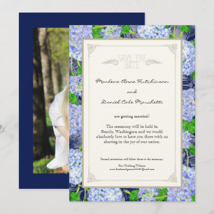 Invitation Mariage Élégant Art Déco Fleur Hydrangea Bleue