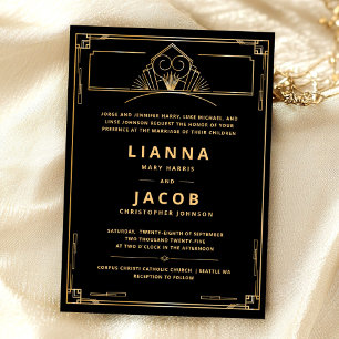 Invitation Mariage élégant Art Déco vintage