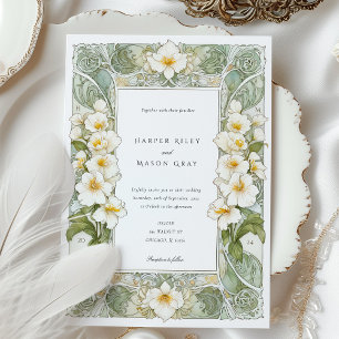 Invitation Mariage élégant Art Nouveau à l'orchidée blanche