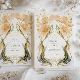 Invitation Mariage Élégant Art Nouveau aux Teintes de Pêche e