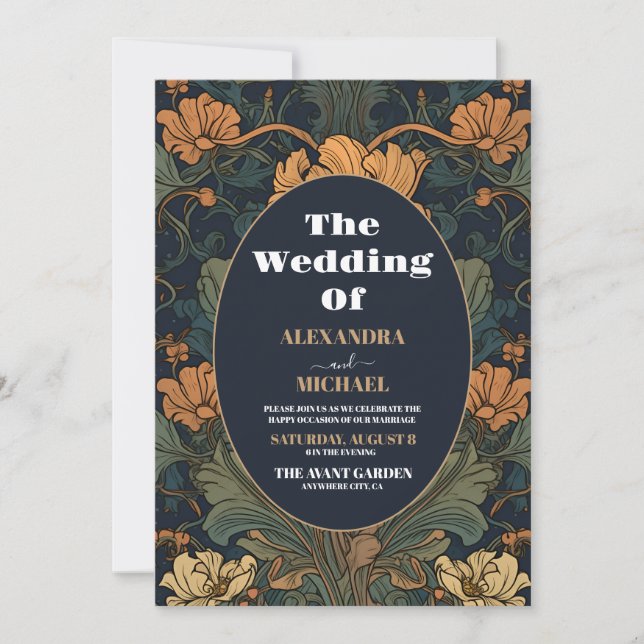 Invitation Mariage Élégant Art Nouveau Floral (Devant)