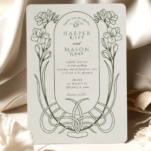 Invitation Mariage Élégant Art Nouveau Freesia en Dessin au T