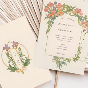 Invitation Mariage Élégant Art Nouveau Iris Floral