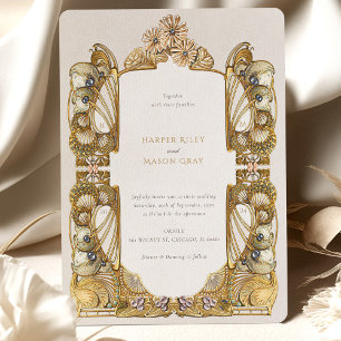 Invitation Mariage élégant Art nouveau Paon