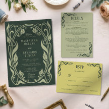 Mariage élégant Art Nouveau Vert foncé Sage