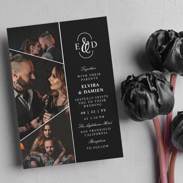 Invitation Mariage élégant asymétrique avec monogramme et pho (Créateur téléchargé)