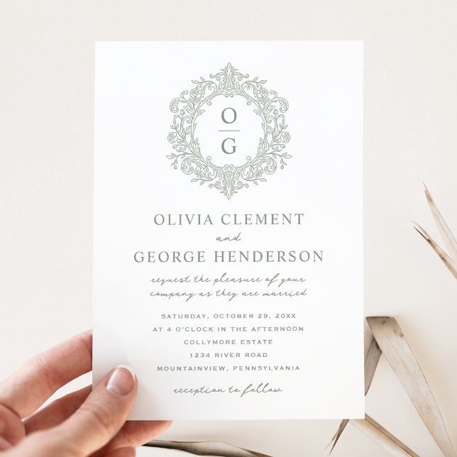Invitation Mariage Élégant au Blason Vert Hérité (Créateur téléchargé)