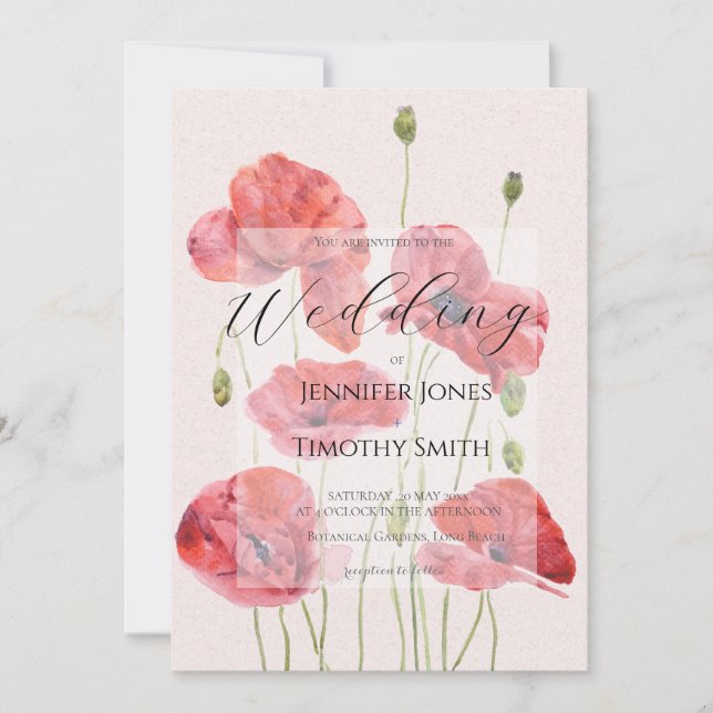 Invitation mariage élégant au coquelicot rouge (Devant)