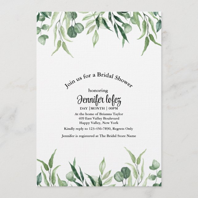 Invitation Mariage élégant au feuillage d'eucalyptus (Devant)