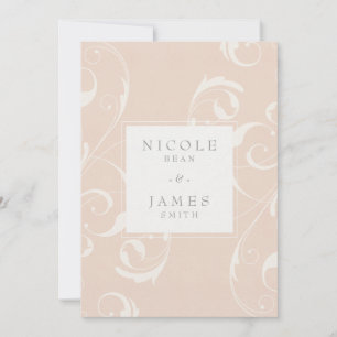 Invitation Mariage élégant au floral blanc et pêche en spiral