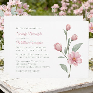Invitation Mariage Élégant au Jardin de Sauge Rose à l'Aquare