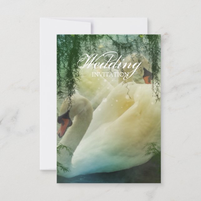 Invitation mariage élégant au lac avec cygne blanc en été (Devant)