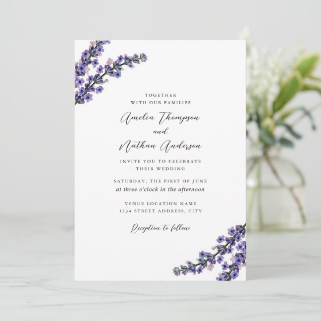 Invitation Mariage Élégant au Lavande Violet (Debout devant)