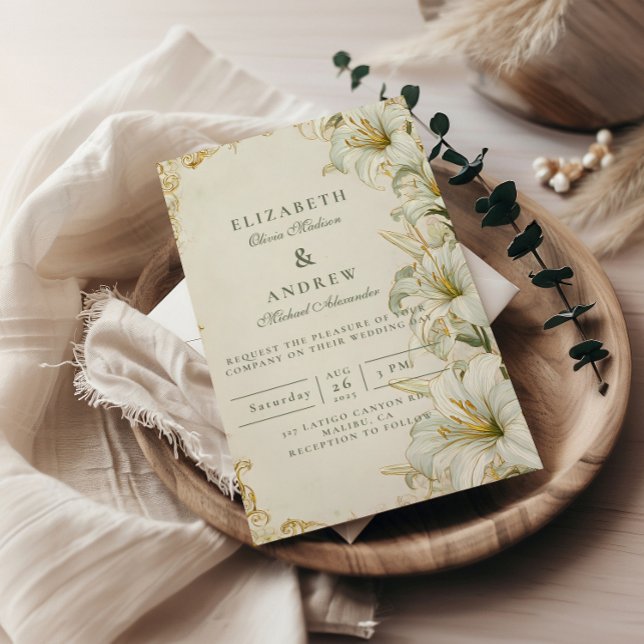Invitation Mariage Élégant au Lys Blanc (Créateur téléchargé)
