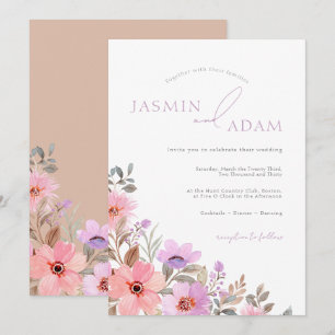 Invitation Mariage Élégant au Monogramme Floral Rose