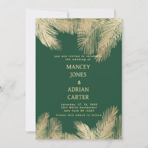 Invitation Mariage élégant au palmier doré vert foncé