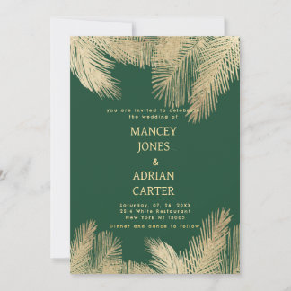 Invitation Mariage élégant au palmier doré vert foncé
