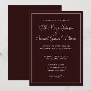 Invitation Mariage Élégant au Prune et Gris Foncé