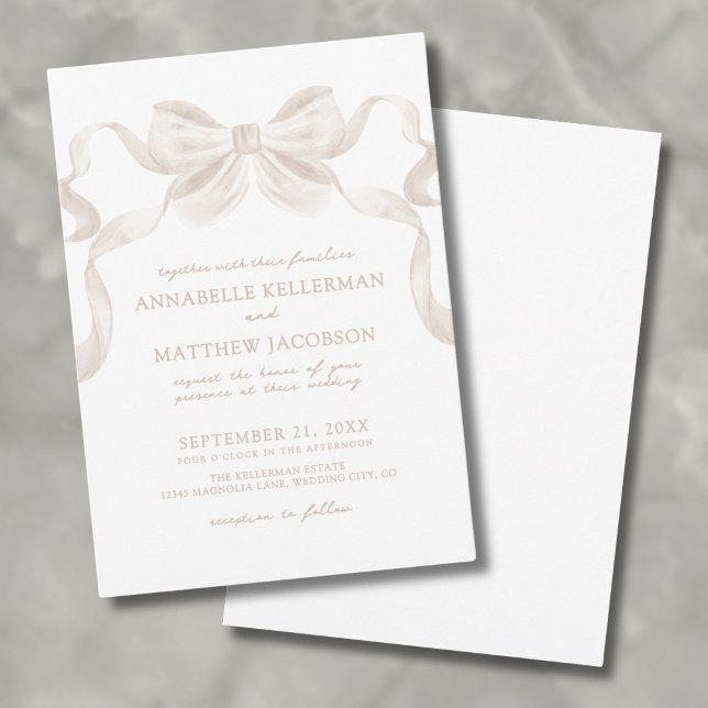 Invitation Mariage Élégant au Ruban Romantique et Fantaisiste (Romantic Whimsical Bow Elegant Wedding Invitation)