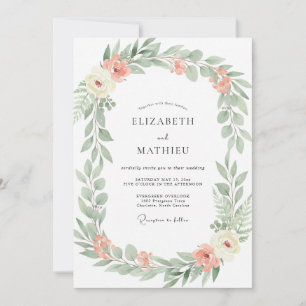 Invitation Mariage élégant au sauge corail