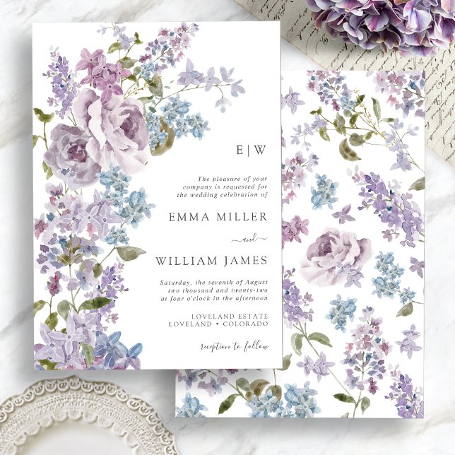 Invitation Mariage Élégant au Vert et au Lilas (Elegant Lilac Greenery Wedding Invitation with Monogram by Painted Paperie
)