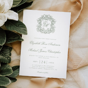Invitation Mariage élégant au vert sauge avec monogramme et b