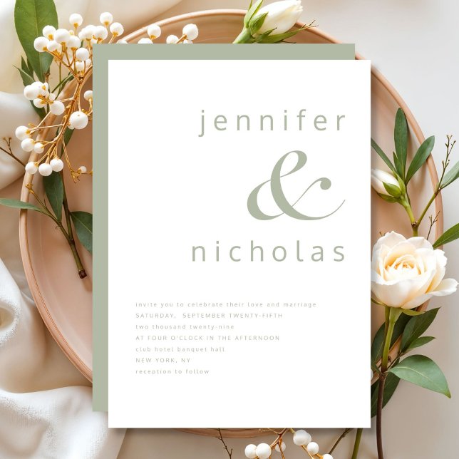Invitation Mariage Élégant au Vert Sauge et Esperluette (Elegant Sage Green Ampersand Wedding Invitation)