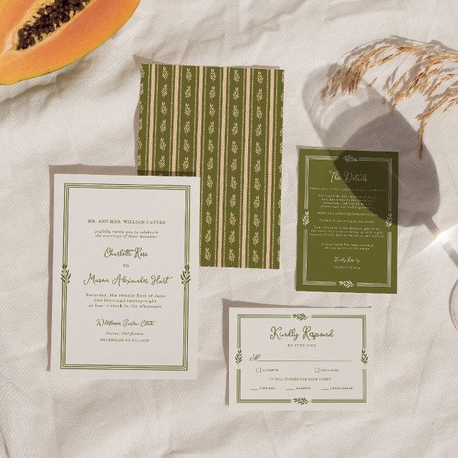 Invitation Mariage Élégant au Vignoble Toscan Vert Olive (Créateur téléchargé)