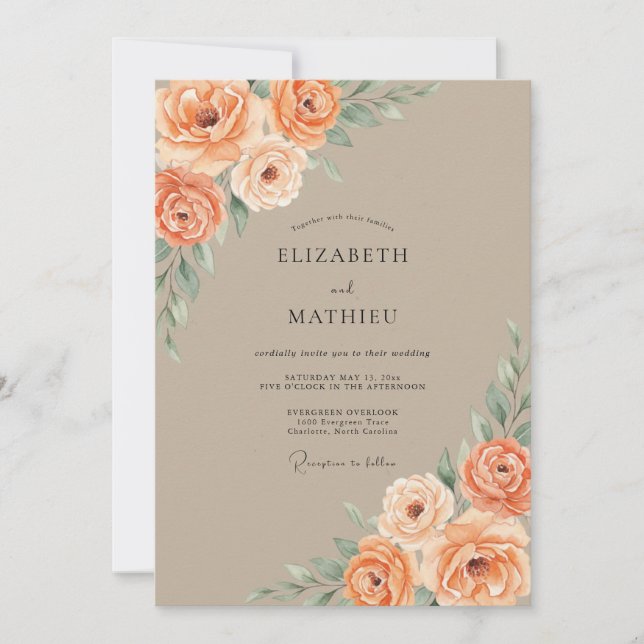 Invitation Mariage Élégant Automnal Abricot (Devant)