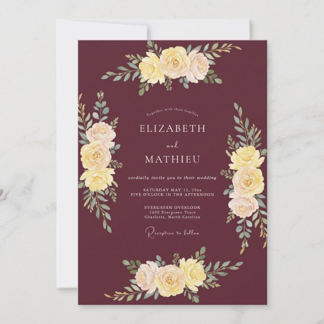 Invitation Mariage Élégant Automnal Bordeaux (Devant)