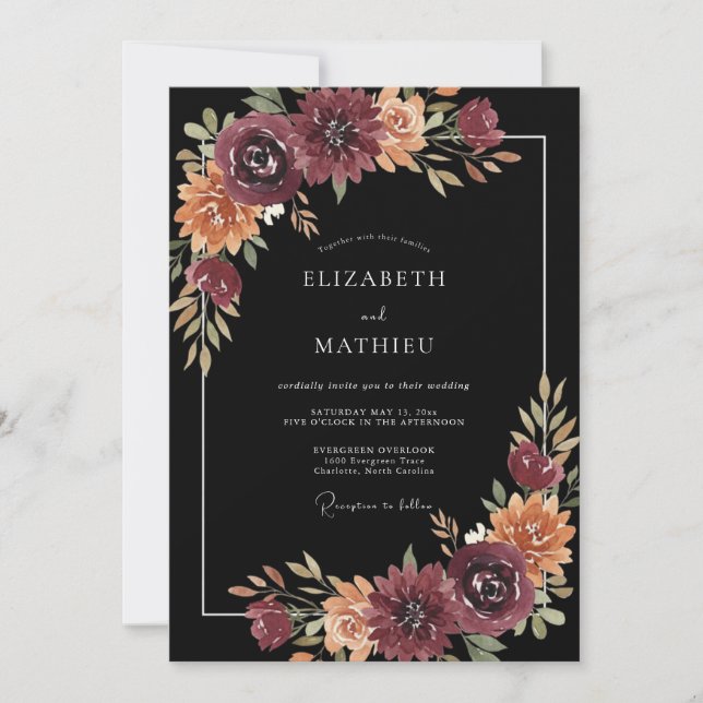 Invitation Mariage Élégant Automne Bourguignon (Devant)