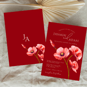 Invitation Mariage élégant aux coquelicots rouges cramoisis m