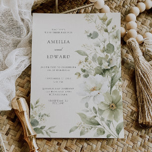 Invitation Mariage Élégant aux couleurs Sauge & Ivoire à l'aq
