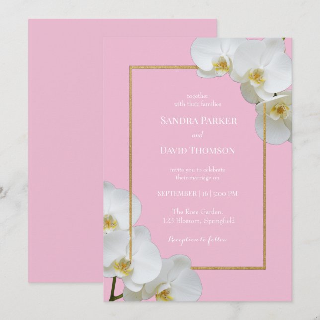 Invitation mariage élégant aux fleurs d'orchidées blanches (Devant / Derrière)