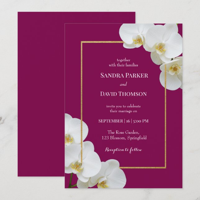Invitation mariage élégant aux fleurs d'orchidées blanches (Devant / Derrière)