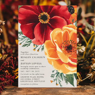 Invitation Mariage Élégant aux Fleurs Rouges et Jaunes Audaci