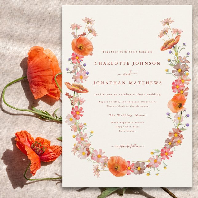 Invitation Mariage Élégant aux Fleurs Sauvages (Elegant wildflower wreath wedding invitation )