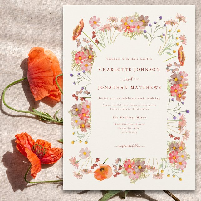 Invitation Mariage Élégant aux Fleurs Sauvages (Elegant wildflower wedding invitation)