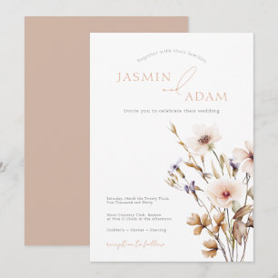 Invitation Mariage Élégant aux Fleurs Sauvages Neutres
