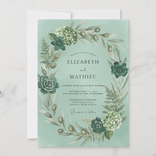 Invitation Mariage Élégant aux Fougères de Mer (Devant)