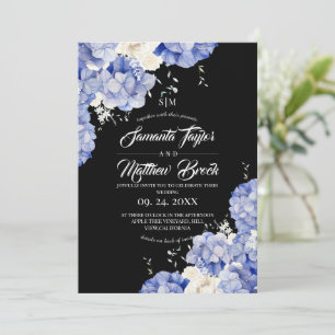 Invitation Mariage Élégant aux Hortensias Bleu Poussiéreux