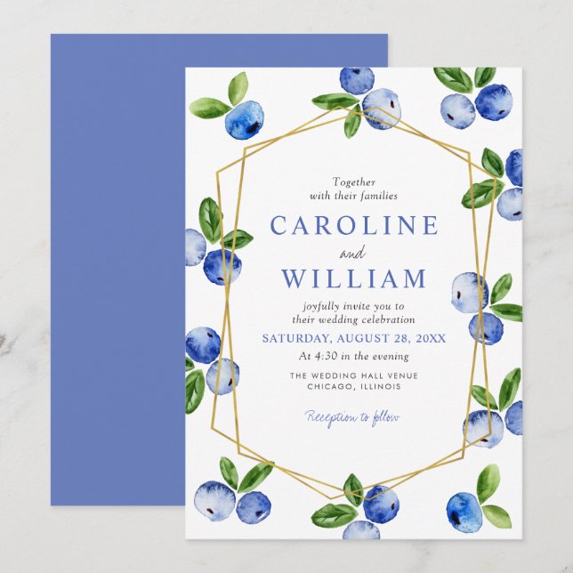 Invitation Mariage élégant aux myrtilles aquarelle (Devant / Derrière)