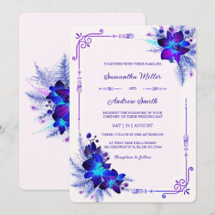 Invitation Mariage Élégant aux Orchidées Bleues et Violettes