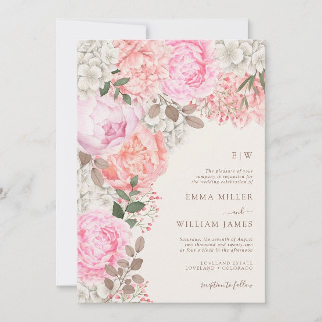 Invitation Mariage Élégant aux Pivoines (Devant)
