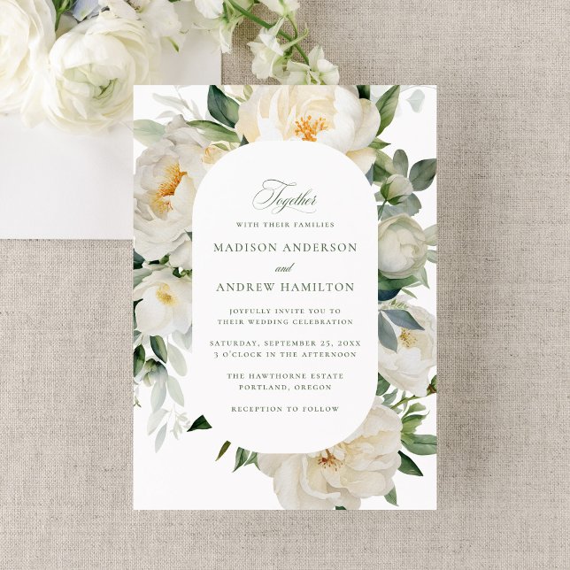 Invitation Mariage Élégant aux Pivoines Blanches (Créateur téléchargé)