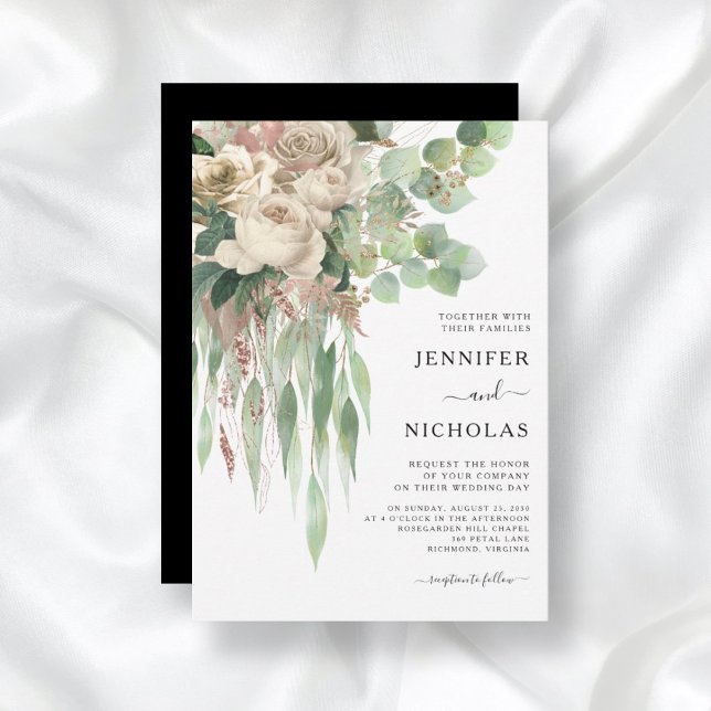 Invitation Mariage Élégant aux Pivoines Florales Noires (Créateur téléchargé)