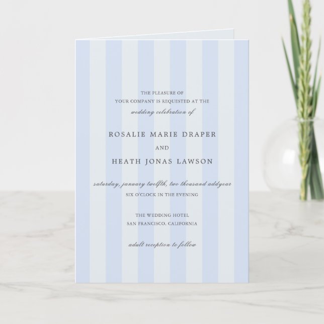 Invitation Mariage élégant aux rayures bleues modernes (Devant)