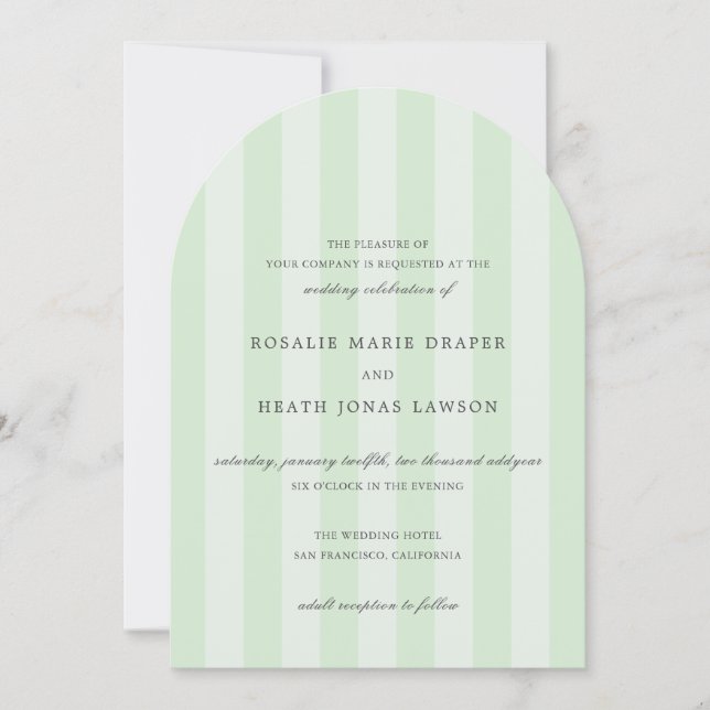 Invitation Mariage élégant aux rayures vertes modernes (Devant)