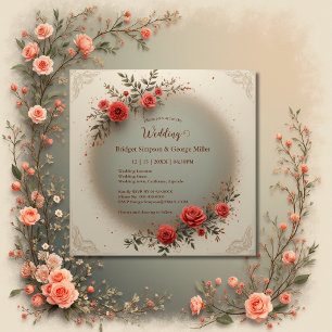 Invitation Mariage élégant aux roses florales vintage beige