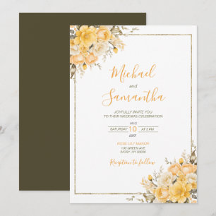 Invitation Mariage Élégant aux Roses Jaunes et Ivoire